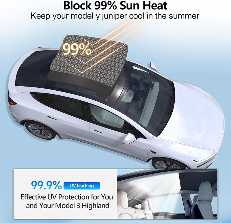 heenvn 2025 Tesla Model Y Juniper Ice Crystal Glass Roof Sunshade-Black, UV Protection, Heat Insulation, Non-Sag, Foldable with Storage Bag - Image 4